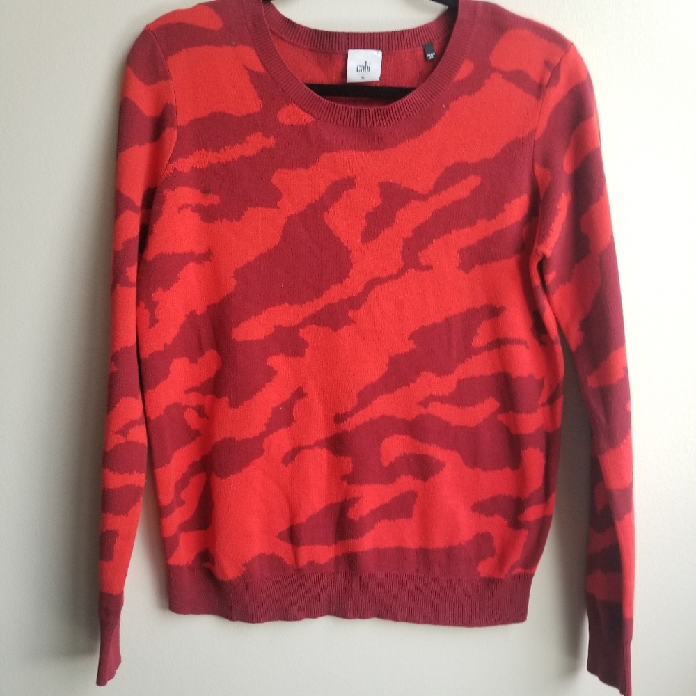 Cabi Sakura Red Camo Sweater